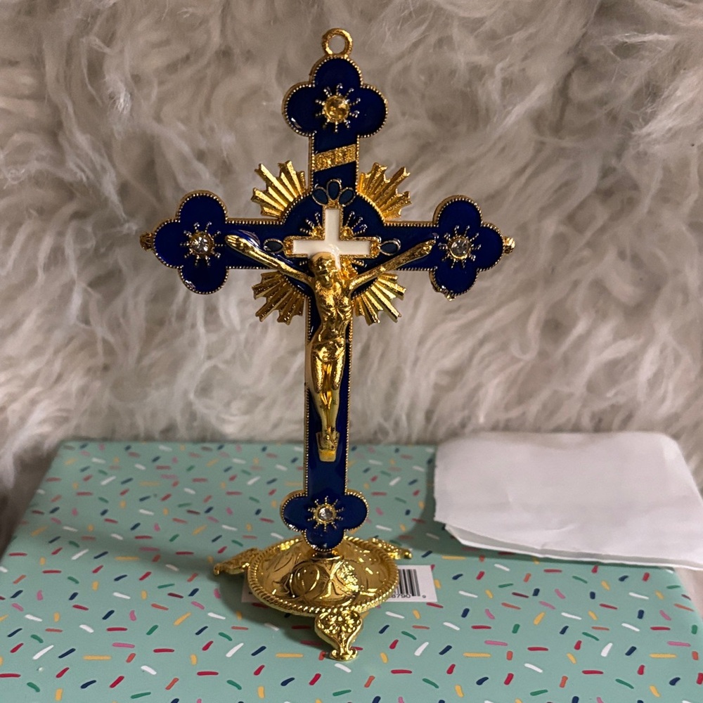 Gold and Blue Crucifix Home Decor